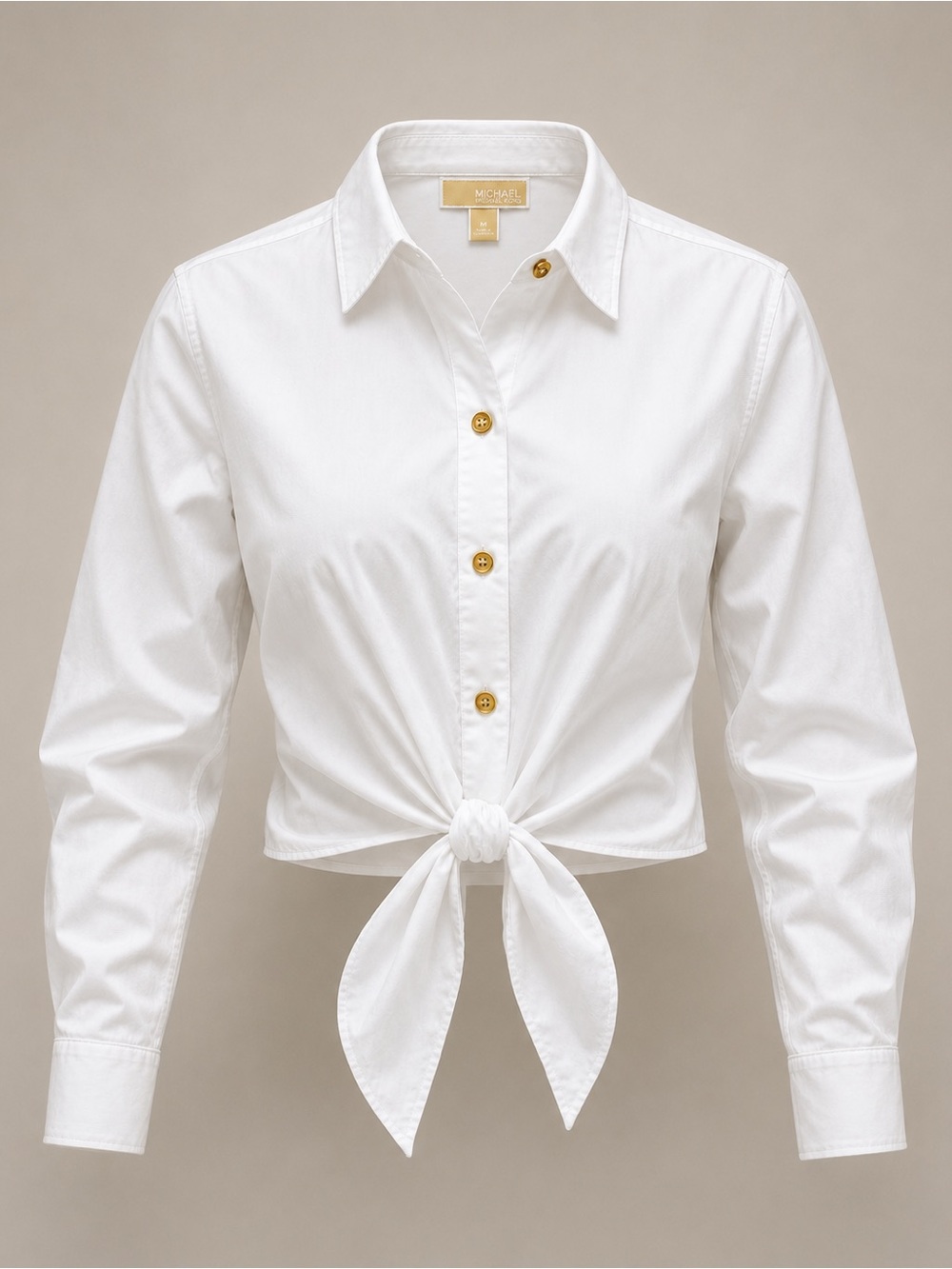MICHAEL Michael Kors White Cotton Tie Front Button Down Shirt M